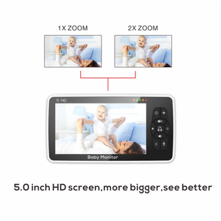 New 5 inch Video Baby Monitor with Camera and Audio, 4X Zoom, 22Hrs Battery, 1000ft Range 2-Way Audio Temperature Sensor Lullaby-Regal Baby