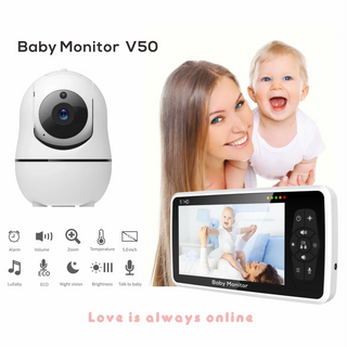 New 5 inch Video Baby Monitor with Camera and Audio, 4X Zoom, 22Hrs Battery, 1000ft Range 2-Way Audio Temperature Sensor Lullaby-Regal Baby