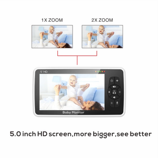 New 5 inch Video Baby Monitor with Camera and Audio, 4X Zoom, 22Hrs Battery, 1000ft Range 2-Way Audio Temperature Sensor Lullaby-Regal Baby